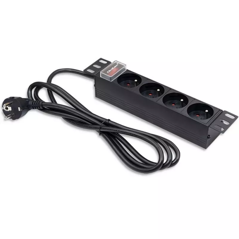 Qoltec aliumininis PDU 10'' stelui | 1U | 16A | 4xPRANCŪZIŠKI | 1,8 m