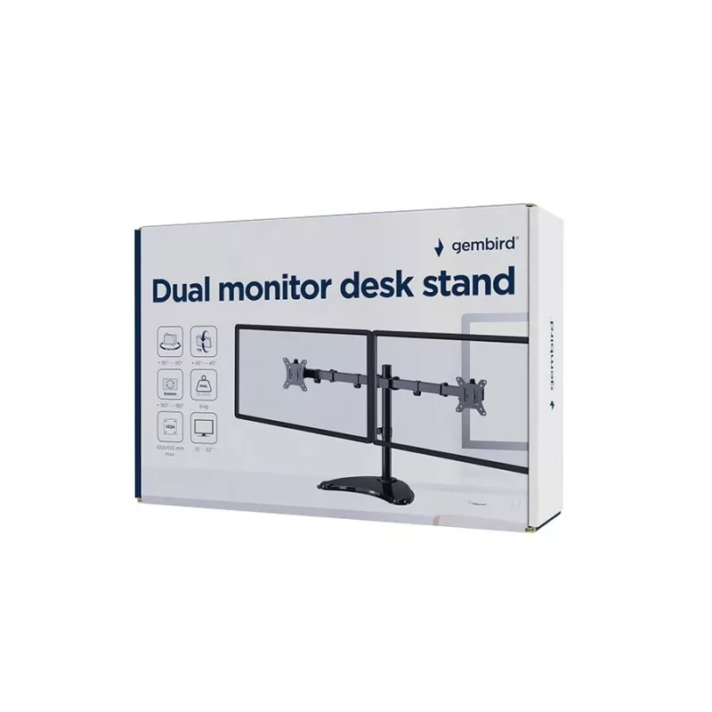 Gembird MS-D2ST-02 monitoriaus stalo stovas (sukamas, pakreipiamas, pasukamas), 13”-32”, juodas