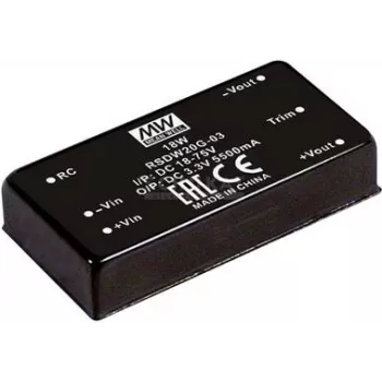 maitinimo adapteris MEAN WELL RSDW20F-03 — 20 W išėjimo galia, 3 V išėjimo įtampa, gylis 50,8 mm, svoris 35 g