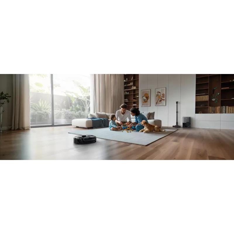 Robot vacuum Eufy E20 Juoda — apvalus, dulkių maišelio bazinė stotis, 150 min veikimo laikas, 35 cm skersmuo
