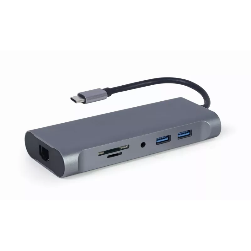 Gembird A-CM-COMBO7-01 nešiojamojo kompiuterio dokas / prievadų replikatorius USB 3.2 Gen 1 Type-A pilkas