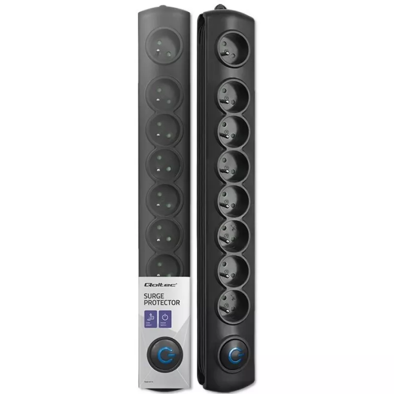 Įtampos slopintuvas Qoltec 50113 juodas 8 kintamosios srovės lizdai 230 V 1,8 m
