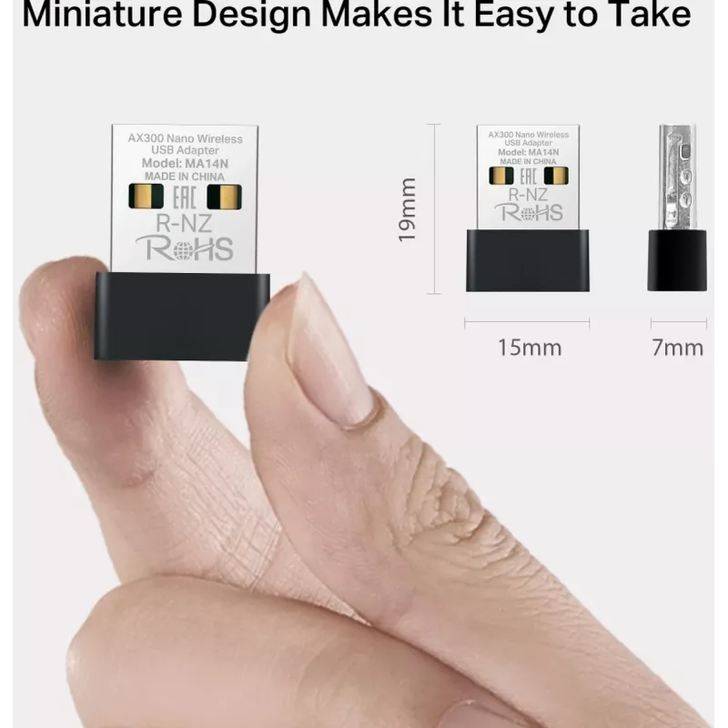 USB Wi‑Fi adapteris MERCUSYS MA14N — USB Type‑A, 2,4 GHz vienos juostos, iki 287 Mb/s, juodas