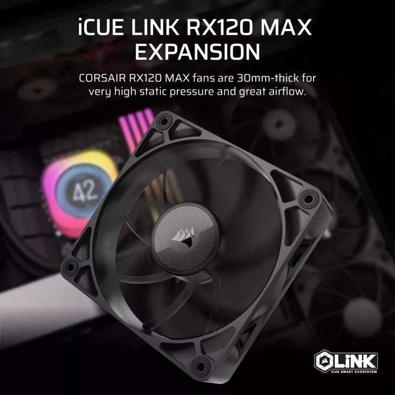 Corsair iCUE LINK RX120 MAX 120 mm korpuso ventiliatorius – juodas
