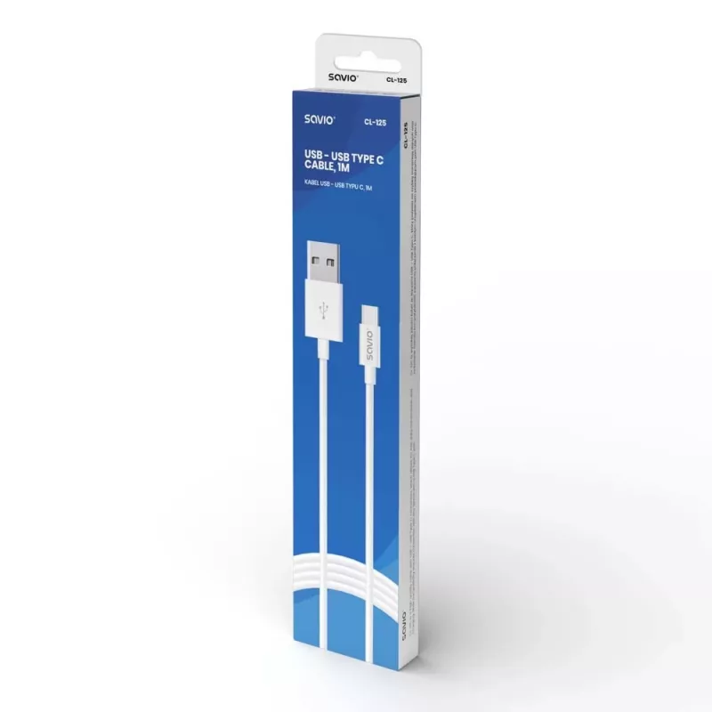 Savio CL-125 USB kabelis USB 2.0 1 m USB A USB C Baltas