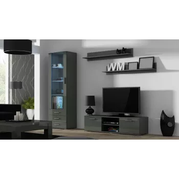 TV staliukas cama meble SOHO 140 — 1400×430×370 mm, pilkas viršus (medžio drožlių plokštė), pilkas rėmas