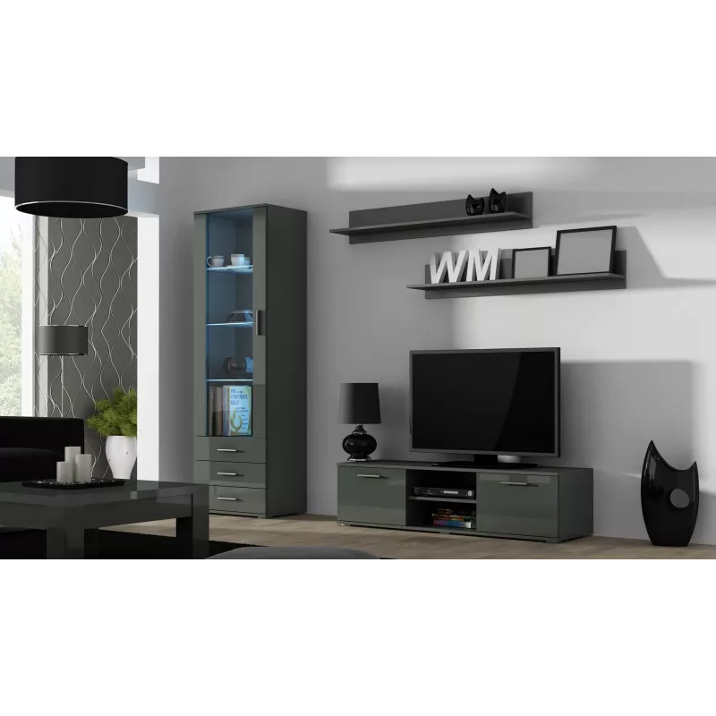 TV staliukas cama meble SOHO 140 — 1400×430×370 mm, pilkas viršus (medžio drožlių plokštė), pilkas rėmas