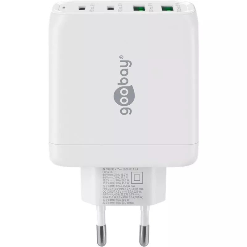 Goobay 64818 Įkroviklis mobiliesiems įrenginiams Ausinėms - Nešiojamajam kompiuteriui - Išmaniajam telefonui Balta AC Greitasis įkrovimas Patalpose (64818)