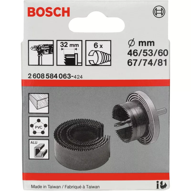 Skylių pjovimo rinkinys „Bosch 2 608 584 063“, šešiabriaunis kotelis, 6 vnt.