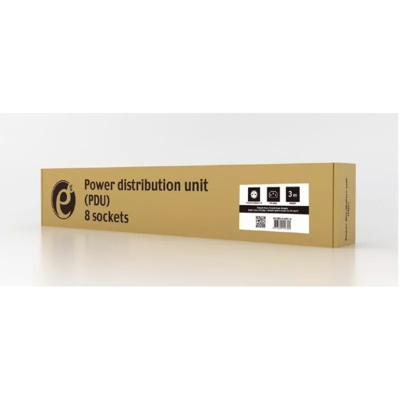 Maitinimo skirstytuvas Gembird EG-PDU-014-FC14, 8 AC lizdai, C14 įvadas, 3 m kabelis, 1U aliuminio korpusas, 10 A, 3680 W