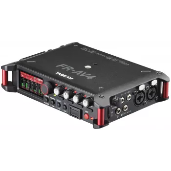 Nešiojamasis garso įrašymo įrenginys Tascam FR-AV4 — 6 kanalų, 4 XLR kombinuotos jungtys + 2x 3,5 mm, 24/32 bitų, 48/96/192 kHz, MicroSD iki 512 GB, USB-C, PD