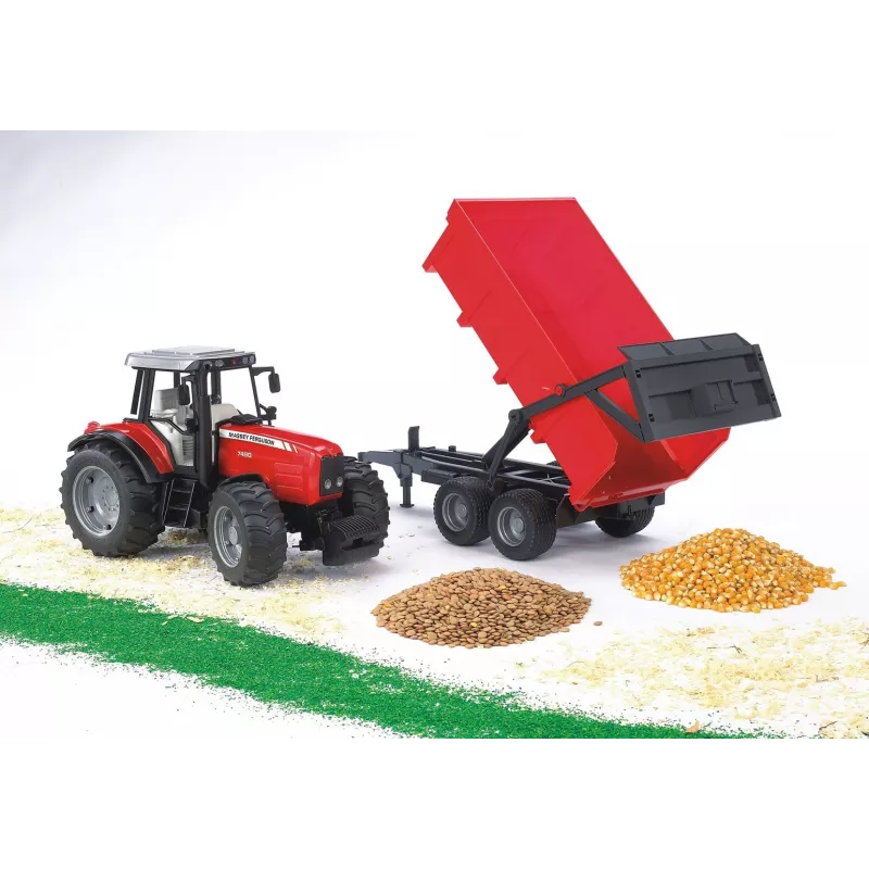 Traktoriaus modelis BRUDER Massey Ferguson 7480 su savivartė priekaba