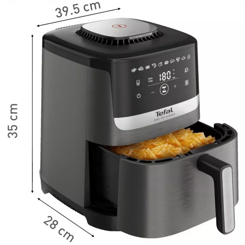“Tefal Easy Fry Silence EY551HE0” gruzdintuvė, atskira, 5 l, karšto oro gruzdintuvė, juoda, pilka, nerūdijantis plienas