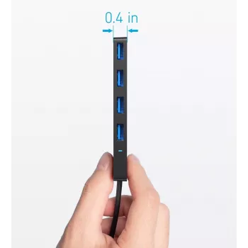 USB stotelė Anker Ultra plonas A8309G11 — USB Type-C sąsaja, 3× USB 3.2 Gen 1 Type-A, kompaktiška 103×30×10 mm, juoda