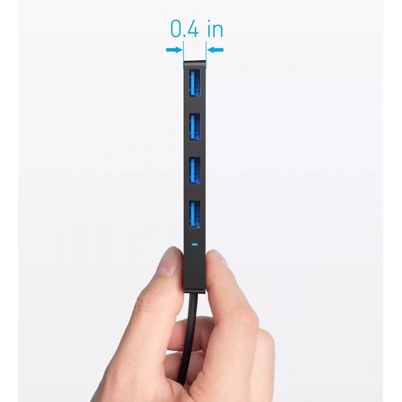 USB stotelė Anker Ultra plonas A8309G11 — USB Type-C sąsaja, 3× USB 3.2 Gen 1 Type-A, kompaktiška 103×30×10 mm, juoda