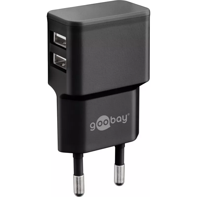 Wentronic goobay Dvigubas USB įkroviklis - Maitinimo šaltinis - 12 W - 2,4 A - 2 išvesties prievadai (USB) - Juodas (44951)