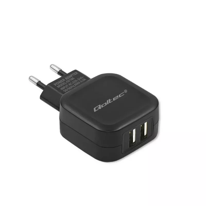Vidaus kroviklis QOLTEC 50186 išmaniesiems telefonams ir planšetėms, 5 V 3,4 A, 17 W, 2× USB, juodas