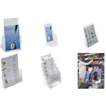 „helit“ stalinis brošiūrų laikiklis, DIN A4 vertikalus, 4 skyriai, skaidrus akrilas, matmenys: (P)230 x (G)170 x (A)345 mm (H2352402)