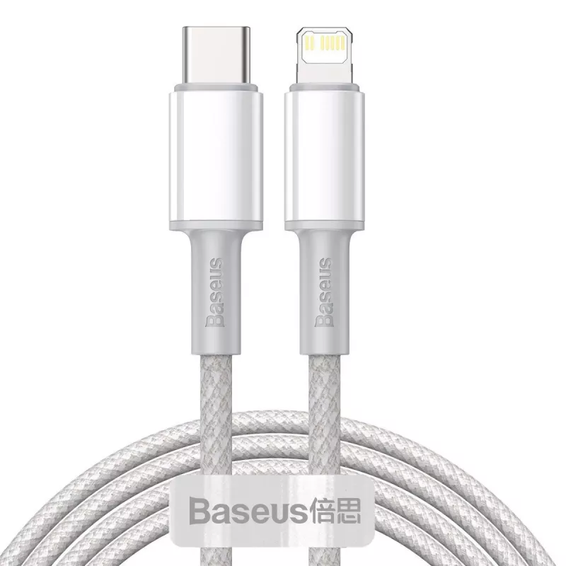 USB-C į Lightning Baseus didelio tankio pintas laidas, 20W, PD, 2m (baltas)