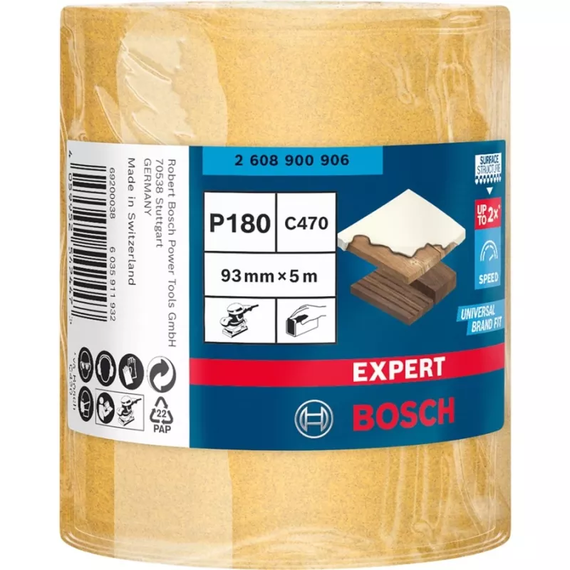Bosch Expert C470 šlifavimo rulonas, Abrazyvinis rulonas, Smulkiagrūdis, P180, Apdailos darbai, Dažų šalinimas, Mediena, Sausas šlifavimas