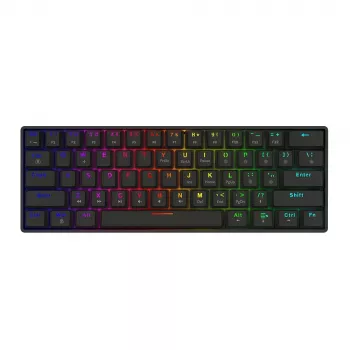 Mechaninė žaidimų klaviatūra SAVIO JuodaOUT X2 PEACH — 61 klavišų 60 % QWERTY, RGB LED, karštasis keitimas, USB Type-A/Type-C, nuimamas laidas