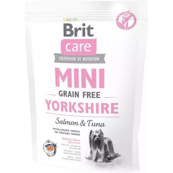 Sausas šunų maistas Brit Mini Adult Yorkshire 400 g — mažų veislių suaugusiems, lašišos skonio, 30 % baltymų, 19 % riebalų, 10 % drėgmės