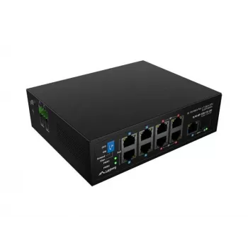 Tinklo komutatorius LANBERG ILFE-8P-1GE-1S-120 — lengvas pramoninis PoE, 4x PoE++ (BT), 4x PoE+ (AT), 1x Gigabit, 1x SFP+, DIN bėgelis, nevaldomas