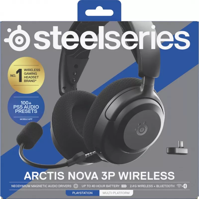 Headset STEELSERIES Arctis Nova 3P Wireless Bluetooth Circumaural Head-band, 20–22000 Hz, 260 g, Juoda