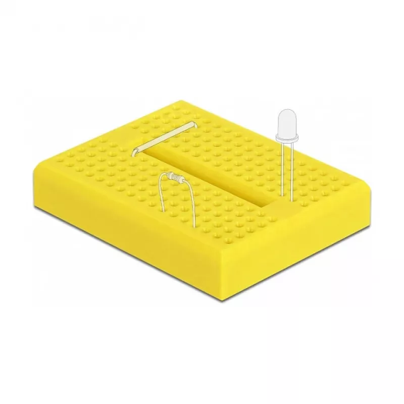 Breadboard DELOCK 18320 — plastikinė prototipų kūrimo plokštė, geltona, 36×46×10 mm