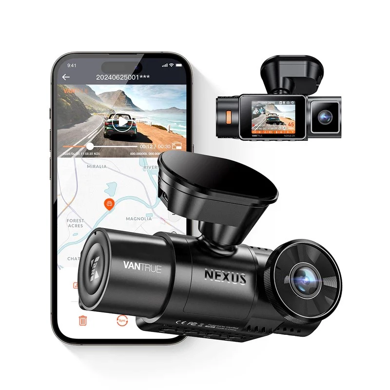 Automobilinė vaizdo registratorė VANTRUE N2X LTE — 2,7K Ultra HD, SONY STARVIS 2 IMX675 pagrindinė, 158° F/1.8, 2 kanalų, GPS, Wi‑Fi, IPS 2 colių ekranas