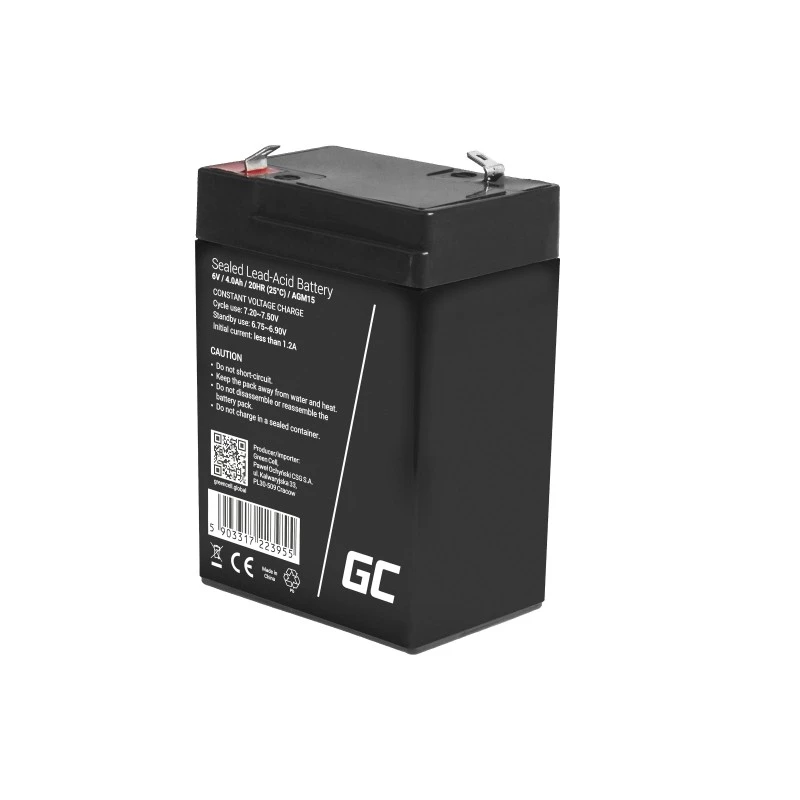 UPS baterija Green Cell AGM15, 6 V, 4 Ah, sandari švino rūgštinė (VRLA), juoda, 680 g