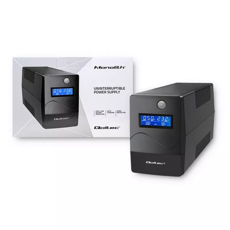 Qoltec Monolith nepertraukiamo maitinimo šaltinis (UPS) Dvigubos konversijos (Online) 0,45 kVA 240 W 2 AC lizdai