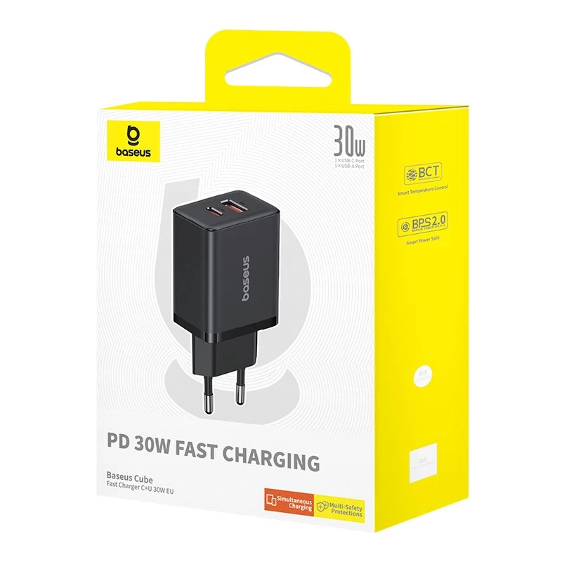 Baseus P10111404113-00 Cube USB-C / USB-A 30W tinklo įkroviklis, juodas