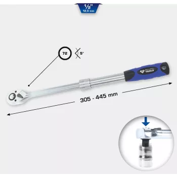 Ratchet ks tools BT022992 1/2 colio teleskopinis reguliuojamo ilgio reketas