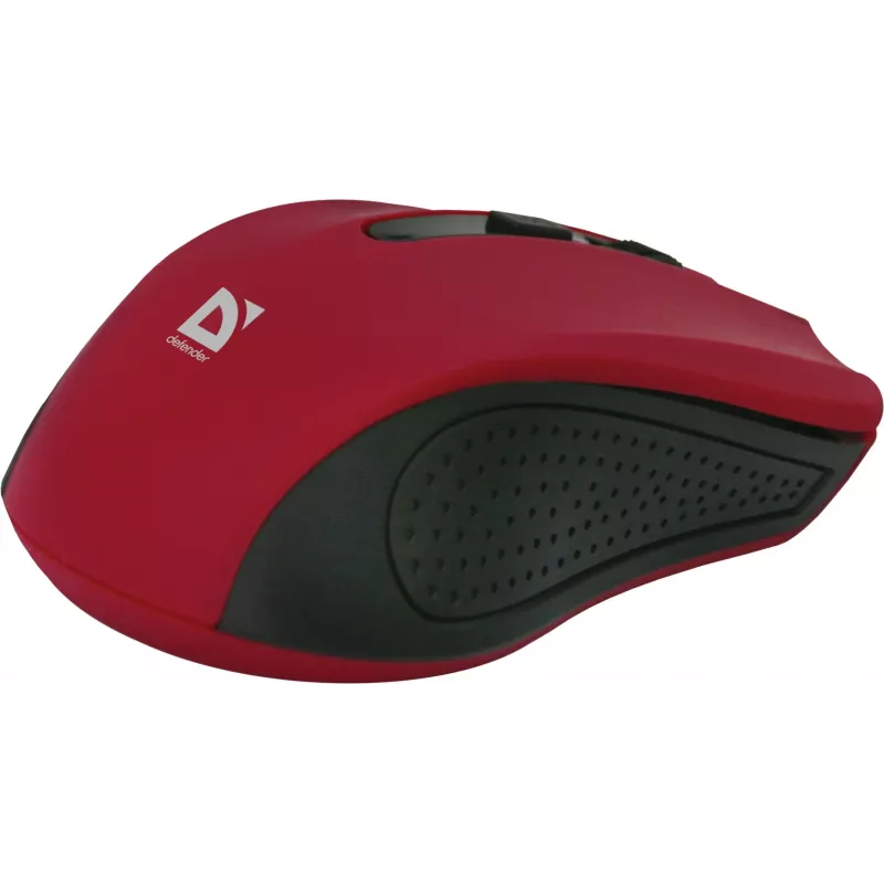Belaidė optinė pelė DEFENDER MM-935 RF — abiem rankoms tinkama, 1600 DPI, raudona, RF USB imtuvas, AAA baterijos