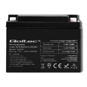 Qoltec 53036 AGM baterija | 12V | 24Ah | maks. 360A