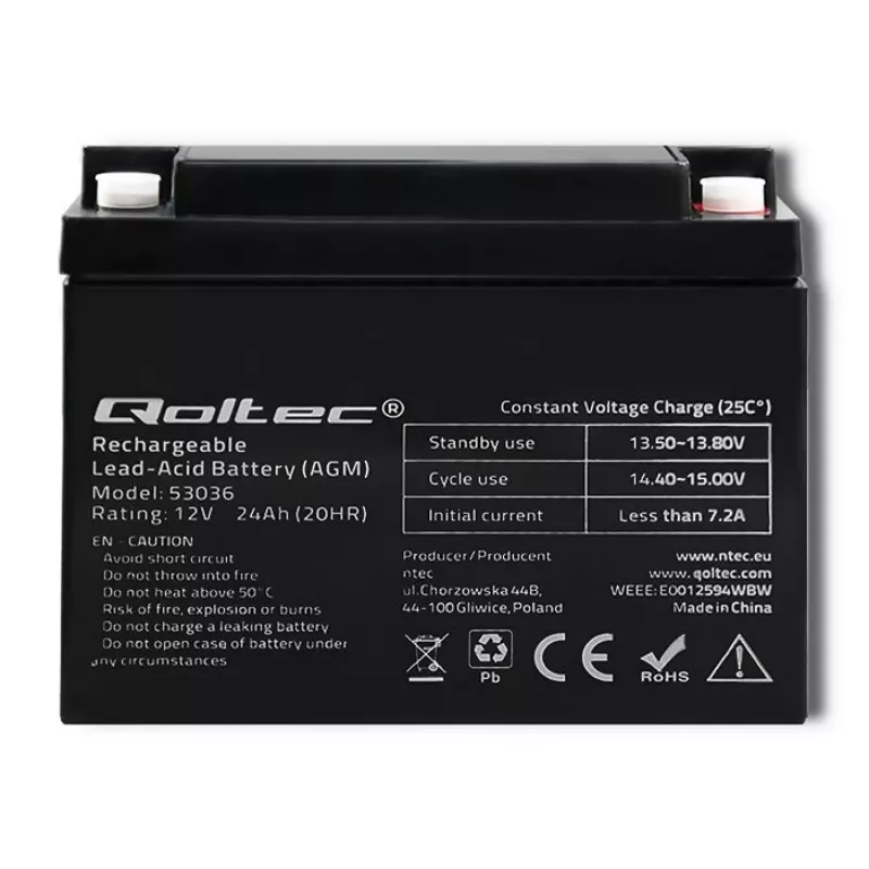 Qoltec 53036 AGM baterija | 12V | 24Ah | maks. 360A