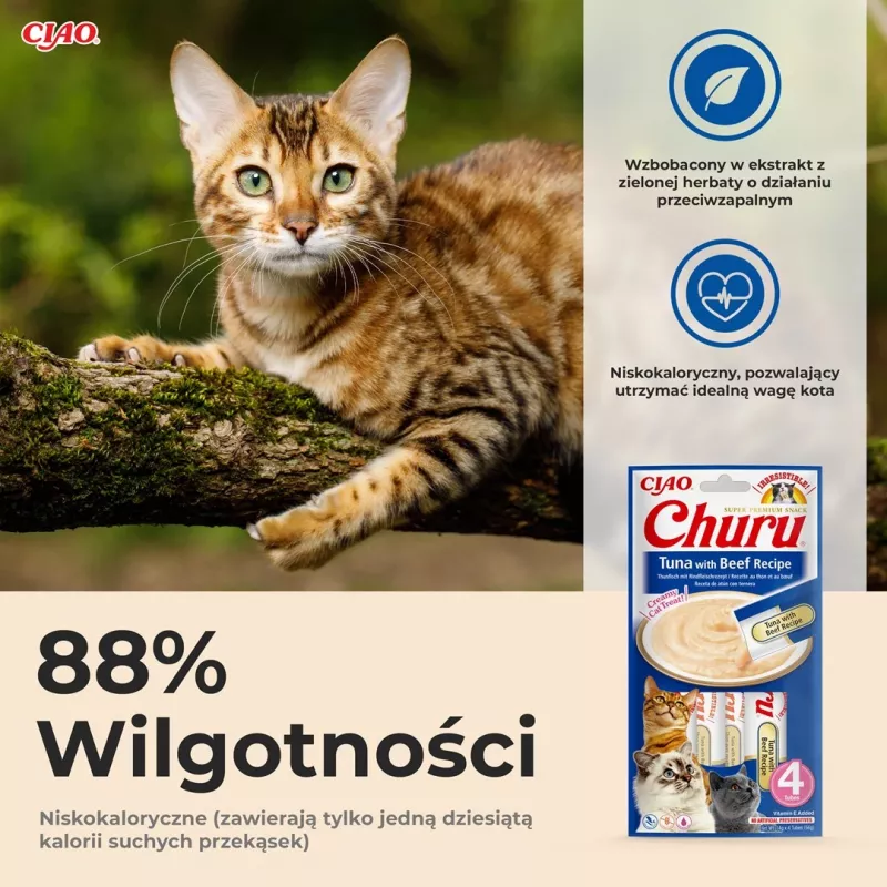 INABA Churu tuno su jautienos receptas – skanėstai katėms – 4x14 g