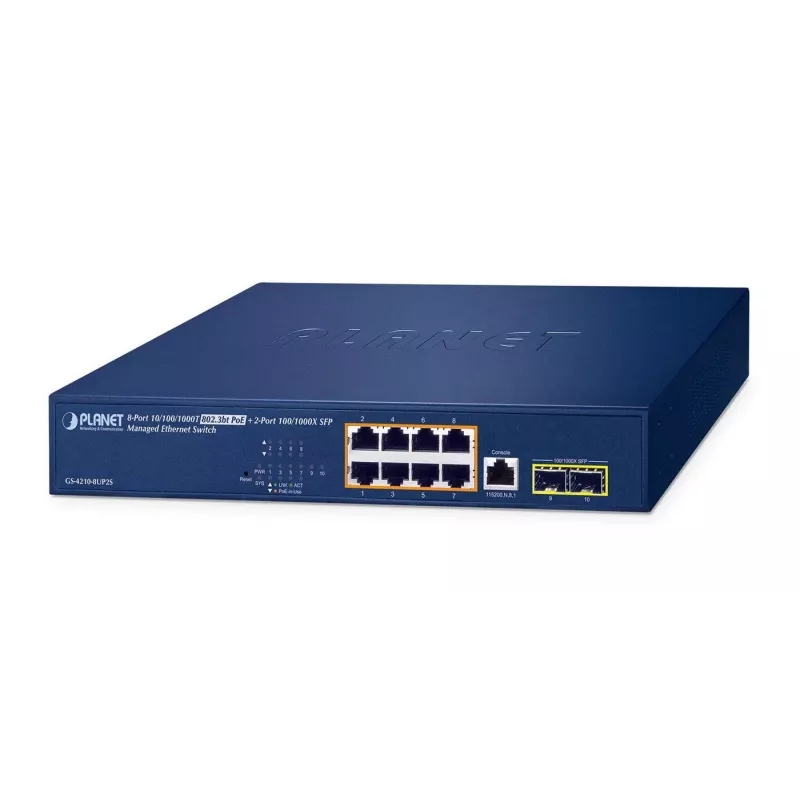 Valdomas komutatorius PLANET GS-4210-8UP2S 8 prievadų Gigabit Ethernet PoE