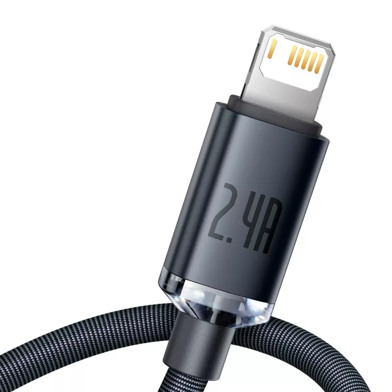 Baseus Crystal Shine laidas USB į Lightning, 2,4A, 2m (juodas)