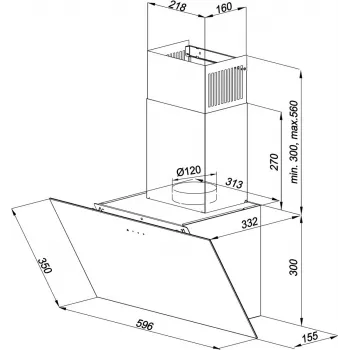 Sieninis kamininis gartraukis MAAN Vertical Glass 60 Juoda, stiklas/plienas, 595 mm, 135–320 m³/h, elektroninis valdymas