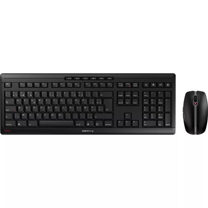 CHERRY Stream Desktop Recharge klaviatūra su pele, universali, RF belaidė, AZERTY, belgiška, juoda