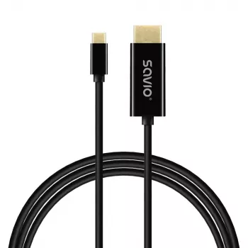 USB-C laidas SAVIO CL-191 2 m — USB-C į USB-C, vyriškas-į-vyrišką, juodas, plastikinis apvalkalas, varinis laidininkas