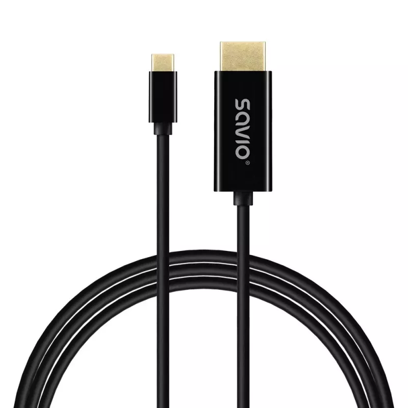 USB-C laidas SAVIO CL-191 2 m — USB-C į USB-C, vyriškas-į-vyrišką, juodas, plastikinis apvalkalas, varinis laidininkas