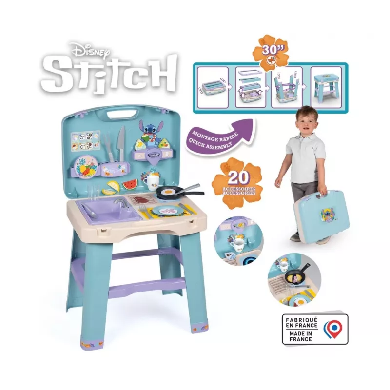 Žaidimų virtuvėlė SMOBY Stitch Kitchen 7600311909 su priedais – vaikiškas vaidmenų žaidimų virtuvės rinkinys