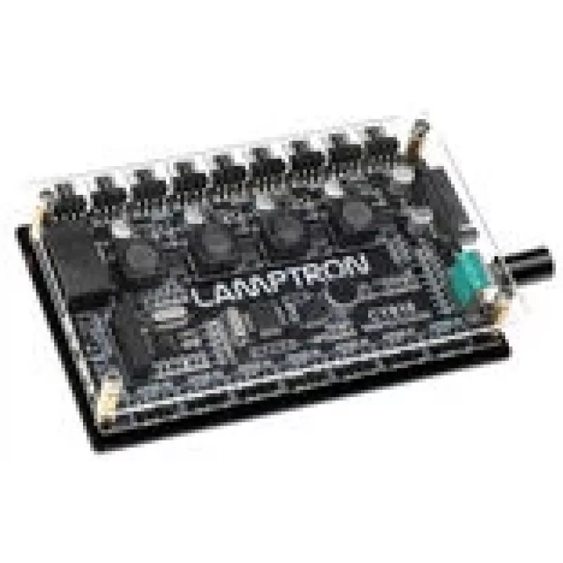 Ventiliatorių ir ARGB valdiklis Lamptron CY816 juodas — 6 ventiliatorių prievadai, 8 ARGB zonos