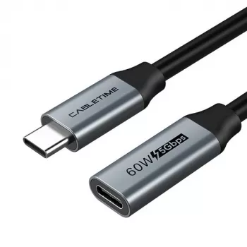 kabelis ilgintuvas USB 3.0 Type-C (M) - USB Type-C (F), 5Gbps, 60W, 4K/60Hz, 0,5m