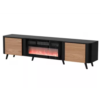 TV spintelė Cama Meble Volare 200 x 39 x 49 cm juoda/riešutmedžio su židiniu