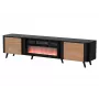 TV spintelė Cama Meble Volare 200 x 39 x 49 cm juoda/riešutmedžio su židiniu