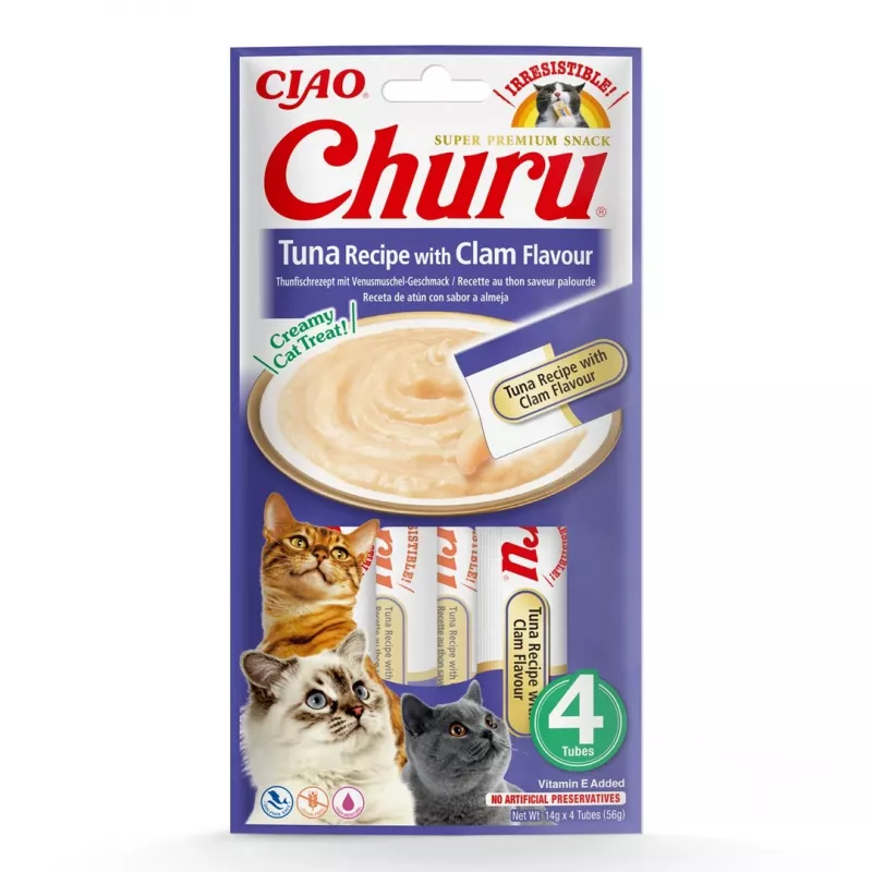 INABA Churu tunas su moliuskų skoniu – kačių skanėstai – 4x14 g